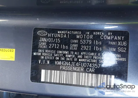 2015 Hyundai Genesis 3.8 from USA, damaged, VIN KMHGN4JE4FU074357